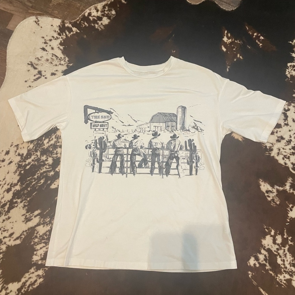 White Short Sleeve Tee with Protest Art